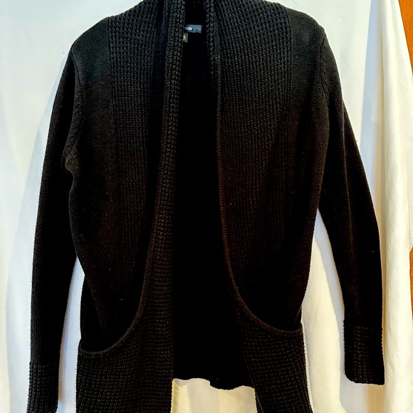 Black open cardigan with drape pockets - Picture 2 of 6